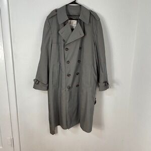 London Fog Trench Coat Mens 42 Reg Vintage Grey Double Breasted Belted Corporate